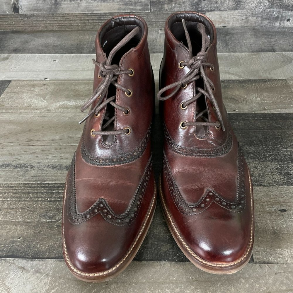 Cole Haan Liam Mens 10 Burgundy Brogue Wingtip Ankle Chukka Boots C11053 - Picture 4 of 11